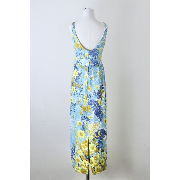 Vintage 1960s Size M Ira Curtis Low Back Maxi Cocktail Dress Sun Flower Print - Picture 6 of 10